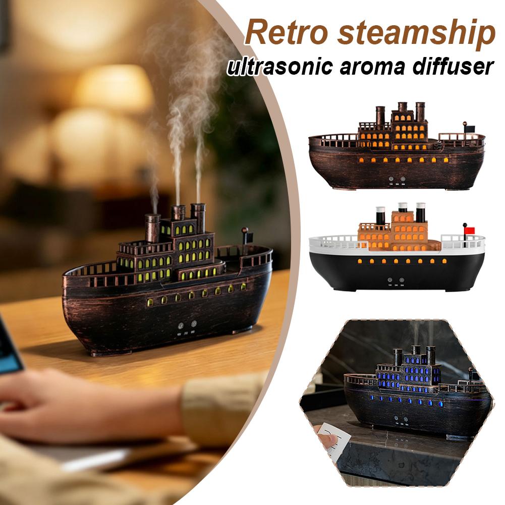 Home Fragrance Oil Diffuser - Retro Steamboat Ultrasone Essentiële Olieverdamper Stille